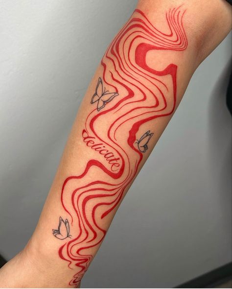 @/toothfairytats on ig Red Abstract Tattoo, Red Ink Tattoos, Red Tattoos, Red Abstract, Abstract Tattoo, Red Ink, Line Tattoos, Abstract Lines, Thank You So Much