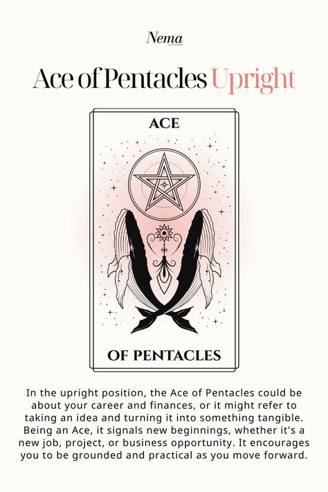 The Ace of Pentacles upright signals fresh starts in career or business. Turn ideas into reality, stay grounded, and embrace practical steps toward growth and success! Reading Techniques, Ace Of Pentacles, Tarot Guide, Fresh Starts, Tarot Tips, Tarot Meanings, Tarot Astrology, Free Tarot, Pentacles