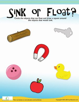 Kindergarten Simple Experiments Worksheets: Floating and Sinking Water Activities Preschool, Floating And Sinking, Sink Or Float, Preschool Math Worksheets, Social Studies Worksheets, Free Kindergarten Worksheets, English Worksheets For Kids, Kids Math Worksheets, Kindergarten Science