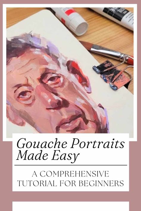 Gouache Skin Tutorial, Painting A Portrait Step By Step, Portrait Painting Steps, Gouache Painting Process, Gouache Paint Tutorial, Gouache Portrait Tutorial, Gouche Painting Portrait, Gouache Step By Step, Gouche Painting Beginners