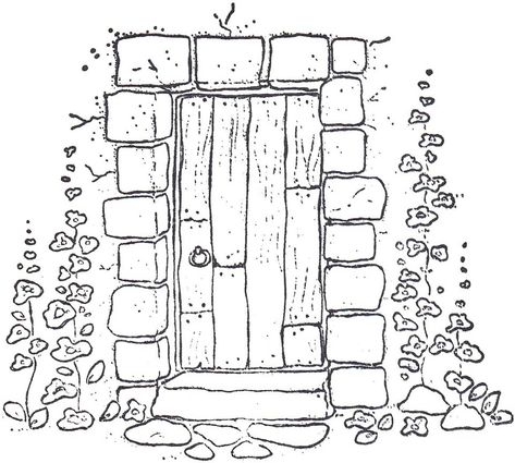 House Line Art Drawing, Window Doodle Art, English Cottage Drawing, Garden Sketch Drawing Easy, Doodle Houses Drawing, Door Drawing Simple, Easy Garden Drawing, Cottage Drawing Simple, Door Drawing Ideas