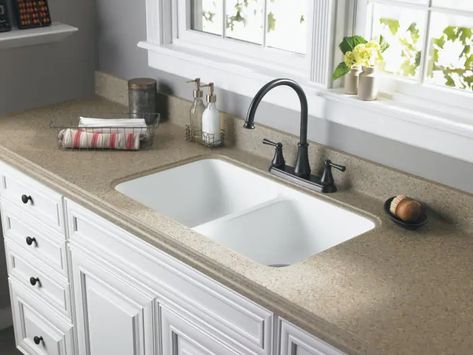 Vanities Ideas, White Kitchen Table, Modern Kitchen Sinks, White Kitchen Sink, Formica Countertops, White Kitchen Decor, Small Bathroom Vanities, Kitchen Installation, Granite Countertops Kitchen