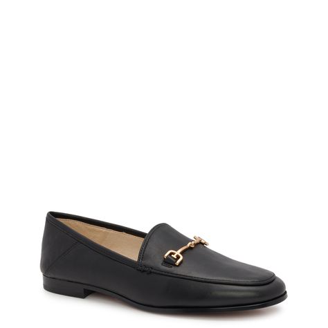 Be in chic mode whether it's work or a night out in these women's Sam Edelman Loraine black/new Modena casual loafers. Comprising premium leather upper, these almond toe loafers have moc stitching details, striking metal bit hardware, padded leather insole for extra comfort and sleek leather outsole. | Sam Edelman Women's Loraine Classic Loafer in Black/New Modena Leather Size 9. 5 Medium Native Shoes, Stitching Details, Shoe Company, Shoes Heels Pumps, Retro Sneakers, Casual Loafers, Wedge Sneakers, Vegan Shoes, Slipper Boots