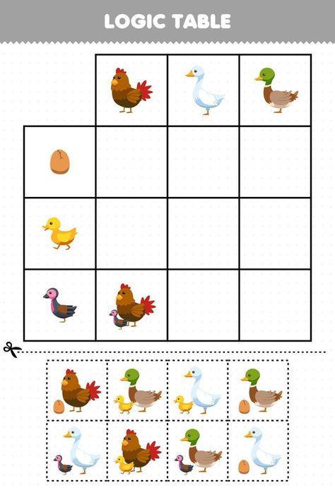 Farm Worksheet, Logic Games For Kids, Preschool Patterns, Duck Pictures, Farm Animals Birthday Party, Homeschool Preschool Activities, Cartoon Chicken, Kids Worksheets Preschool, Montessori Toddler Activities