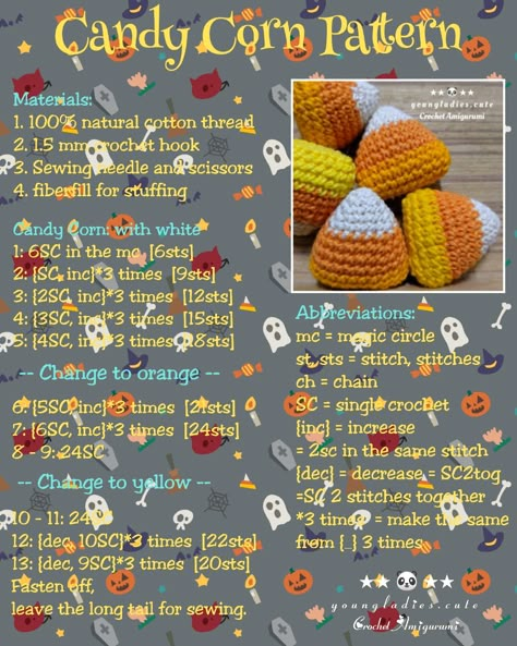 Crochet Zombie Candy Corn, Free Crochet Candy Corn Patterns, Candy Corn Amigurumi Free Pattern, Halloween Crochet Ideas To Sell, Candy Corn Crochet Pattern Free, Crochet Candy Corn Pattern Free, Autumn Crochet Patterns, Candy Corn Crochet Pattern, Candy Corn Amigurumi