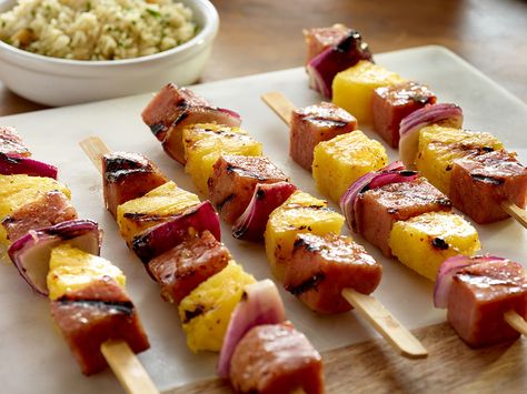 SPAM® Cordon Bleu Hawaii Kabobs | SPAM® Brand Fried Rice Spam, Hawaiian Spam Recipes, Spam Recipes, Trash Party, Pineapple Fried Rice, Summer Grilling Recipes, Incredible Edibles, White Trash, Swiss Cheese