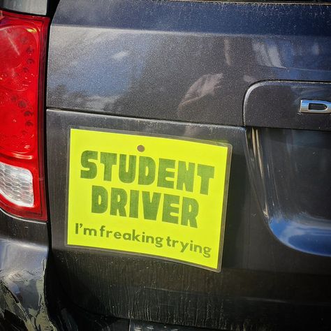 Do you have a student driver at home? We do, and learning to drive is hard enough without having people on your ass getting cranky cuz they're driving slow. So we whipped up this sign on some bright paper and laminated it. It will attach to any metal part of your vehicle with a couple of magnets. Or tape it to the inside or outside of the rear window. For $2 and the cost of whatever magnets you have at home or get from the store, you can have a student driver sign. Give your student drive... Learning How To Drive Aesthetic, Learning To Drive Aesthetic, Learner Driver, Student Driver, Learning To Drive, 2025 Vision, Rear Window, A Student, Laminate