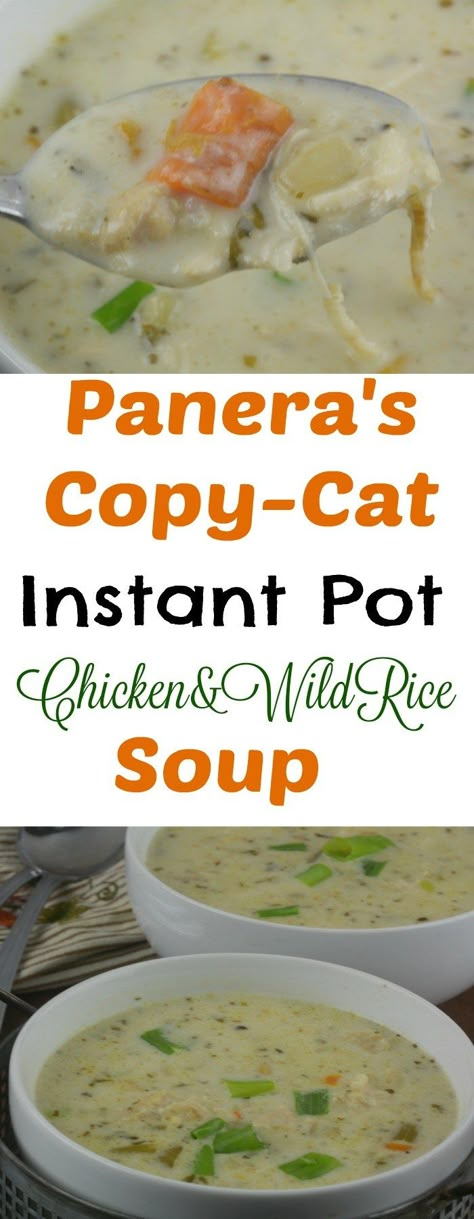 Panera's Copy-cat Instant Pot Chicken and Wild Rice Soup - Adventures of a Nurse Banana Lush, Crockpot Express, Chicken And Wild Rice Soup, Chicken Wild Rice, Soup Instant Pot, Copycat Panera, Chicken Wild Rice Soup, Copy Cats, Chicken And Wild Rice