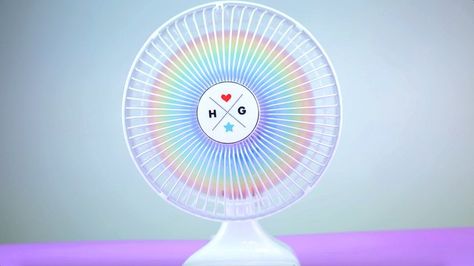 This DIY Rainbow Fan will cool you down in the most colorful way - HelloGiggles Rainbow Canopy, Fan Blade Art, Rainbow Fan, Nurse Office, Diy Rainbow, Galaxy Phone Wallpaper, Diy Videos, Hot Weather, Table Fan