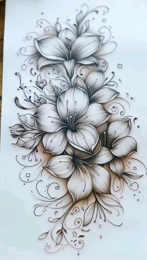 Tiger Lily Tattoo Thigh, Tattoo Ideas Female Cover Up Shoulder, Womans Shoulder Tattoo Ideas, Flower Tattoos And Their Meanings, Full Shoulder Tattoos For Women, Ocean Sleeve Tattoo Women, Shaded Flower Tattoo, Hawaiin Tattoo, Unique Feminine Tattoos Sleeve