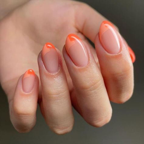 Orange Nails Aesthetic, Nails Summer Orange, Orange Nails Almond, Nails Acrylic Orange, Short Orange Nails, Orange Nails Acrylic, Orange Nails Summer, Nail Art Orange, Coffin French