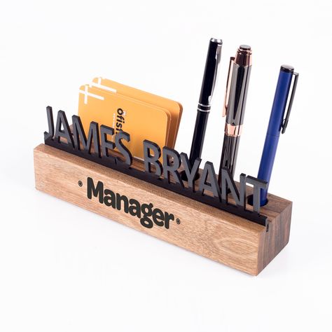 Excited to share the latest addition to my #etsy shop: Wood Name Plate / Card Holder and Pen Holder / Solid Name Sign, New Office Lux Gift / Personalized Office Decor for Boss / Gift For New Job https://etsy.me/3IE7u81 #nameplate #officegift #officenameplate #newjobgif Wood Name Plate, Table Name Holders, Lux Gifts, Name Holder, Office Desk Name Plates, Laser Engraved Ideas, Wood Names, Neuer Job, Desk Name Plates