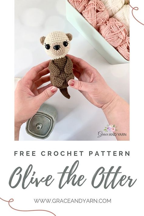 Free Crochet Otter Pattern - Easy Amigurumi - Grace and Yarn Crochet Otter Pattern, Nativity Crochet, Crochet Otter, Otter Pattern, Crochet Figures, Worry Pet, Crocheted Amigurumi, Pets Toys, Crocheted Animals