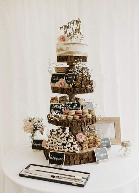 Dessert Wedding Cake, Unusual Wedding Cakes Creative, Wedding Dessert Tower, Boho Wedding Cake And Cupcake Display, Dessert Tower, Wedding Cake And Cupcake Display Boho, Wedding Cookie Cake Tower, Cookie Wedding Cake Stacked, Brownie Wedding Cake Tower