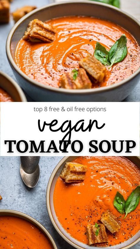 Vegan Grilled Cheese, Easy Vegan Soup, Vegan Tomato Soup, Vegan Grilling, Vegan Soup Recipes, Tomato Soup Recipes, Vegan Soups, Vegan Soup, Vegan Dinner Recipes