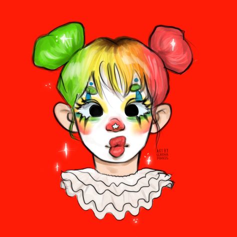 Kawaii Clown Drawing, Clown Girl Drawing, Rainbow Clown, Silly Clown, Clown Hat, Clown Art, Clown Paintings, Clown Face, Sketch Poses