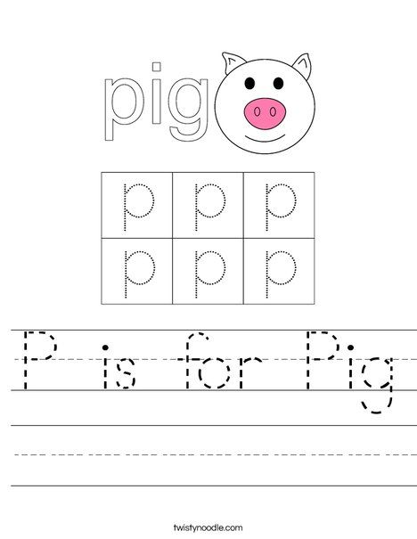 P is for Pig Worksheet - Twisty Noodle Pig Worksheets Preschool, Transportation Worksheet, Pig Crafts, Animal Worksheets, Holiday Lettering, School Sports, Preschool Lessons, Preschool Worksheets, Kids Prints