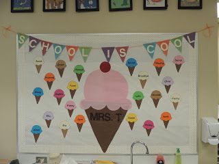 Ice Cream Bulletin Board Ice Cream Bulletin Board Ideas, Ice Cream Bulletin Board, Dental Decorations, Candyland Classroom, Summer Boards, Ra Decorations, Door Bulletin Boards, Preschool Boards, Summer Bulletin Boards