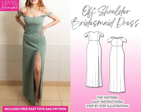 Dress Sewing Pattern Off Shoulder Split Thigh Bridesmaid Dress Pattern Women Dress Sewing Pattern Wedding Dress Pattern Off Shoulder Dress Bridesmaid Dress Pattern, Pattern Wedding Dress, Wedding Dress Pattern, Patterned Bridesmaid Dresses, Off Shoulder Bridesmaid Dress, Chic Cocktail Dress, Pattern Wedding, Wedding Dress Patterns, Pattern Dress Women