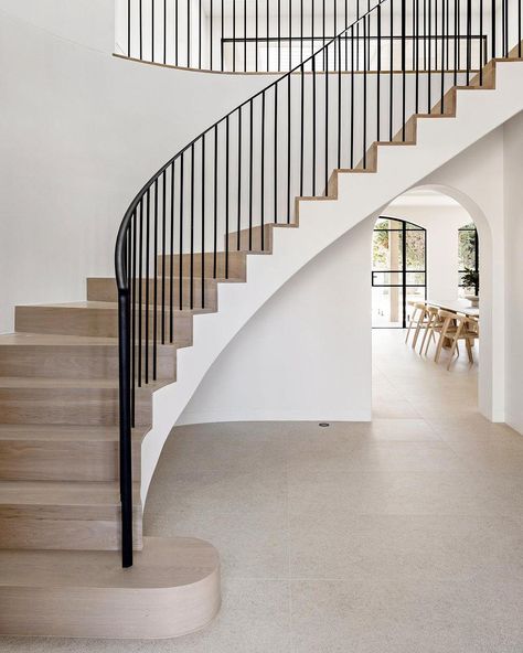 20 Beautiful Curved Staircase Ideas For Your Home The Stables Burraneer, Small Staircase, White Staircase, House Staircase, Wood Staircase, Staircase Makeover, Floor Tile Design, Wooden Staircases, Modern Stairs