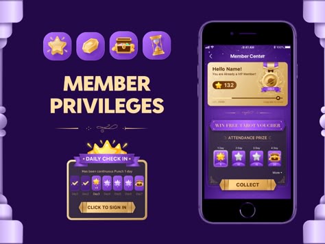 Horoscope Member Rights by MARS-9 for Panda Plus on Dribbble Vip Ui, Graph Animation, Coin Frame, Voucher Design, Game Gui, Free Tarot, Lucky Draw, Game Ui Design, App Design Inspiration