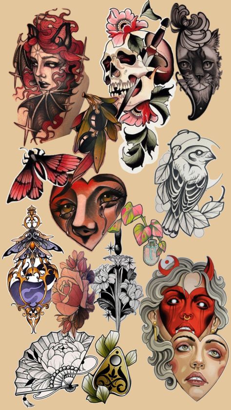 Neotrad Tattoo Design, Neotraditional Tattoo Flash Art, Neo Traditional Tattoo Flash, Traditional Tattoo Flash Sheet, Drawing Subjects, Traditional Tattoo Flash Sheets, Flash Ideas, Neotraditional Tattoo, Tattoo Reference