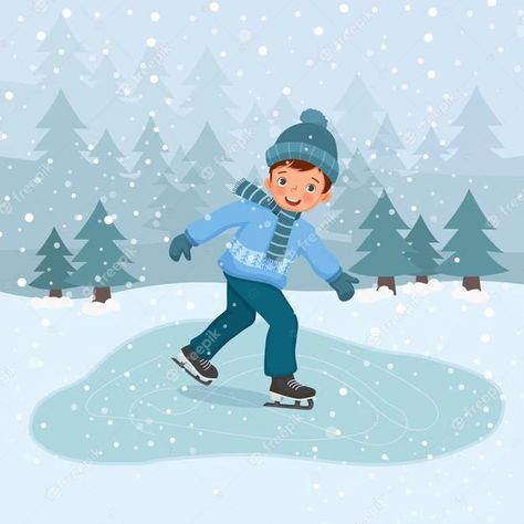 Ice Skating Illustration, Ice Skating Cartoon, Winter Mural, Winter Family Activities, Warm Winter Clothes, Kids Ice Skates, Ice Skating Pictures, Winter Skating, Snow Illustration