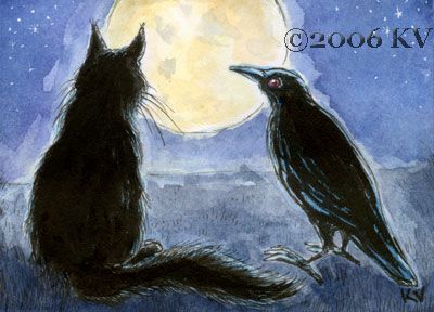 Cat and Crow Crows Artwork, Crows Drawing, Crow Painting, Crow Tattoo, Crow Art, Fashion Drawing Sketches, Raven Art, Cat Sketch, Image Cat