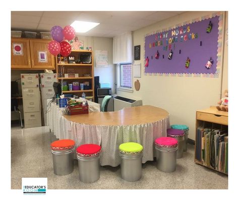 Horseshoe Table As Teacher Desk, Horseshoe Table Classroom, Teachers Table Ideas Desks, Horseshoe Table, 4th Grade Classroom Setup, Teacher Diy, Tropical Classroom, Class Themes, Teacher Table