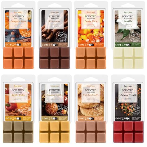 PRICES MAY VARY. 🍂 Experience the Essence of Autumn - Immerse your home in the delightful scents of the season with our Autumn Wax Melts Set. This scented wax melts gift set includes Pumpkin Spice, Caramel Apples, Candy Corn, Vanilla, Apple Cider, Cinnamon, Snickerdoodle and Autumn Wreath. Indulge in 8 rich and authentic fall fragrances, perfect for creating a cozy autumn ambiance. 🍂 Pure, Natural Soy Wax - Our wax cubes are meticulously crafted using 100% soy wax and a thoughtfully curated bl Cinnamon Candy, Wax Cubes, Scented Wax Cubes, Apple Cider Caramels, Cranberry Apple, Peppermint Christmas, Winter Scents, Holiday Scents, Fall Scents