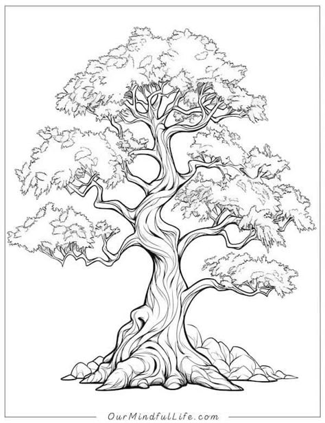 56 Awe-inspiring Tree Coloring Pages [Free Printable] - Our Mindful Life Drawing Cherry Blossom Tree, Mystical Tree Drawing, Tree Coloring Pages Free Printable, Trees Art Drawing, Trees Drawing, Our Mindful Life, Drawing Tree, Tree Drawings, Tree Coloring