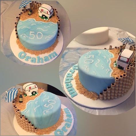 Caravan holiday cake Caravan Cake, Camping Birthday Cake, 70th Cake, Camper Cakes, 50th Wedding Anniversary Cakes, Camping Cakes, 40th Cake, Dad Birthday Cakes, Holiday Cake