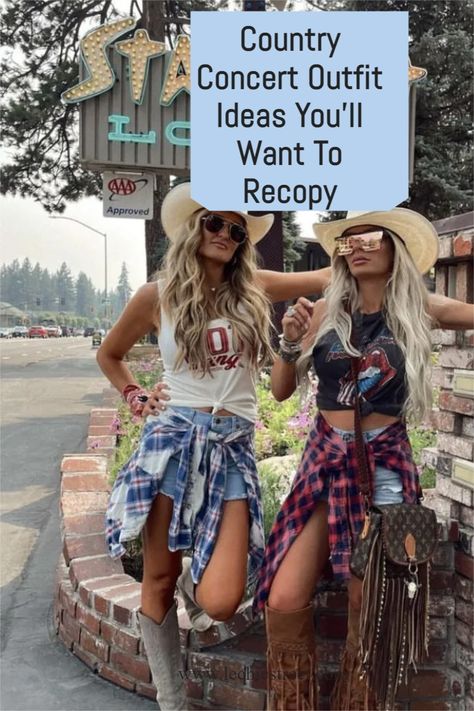 Country Concert Outfit Ideas You'll Want To Recopy. Going to a music festival this spring or summer? Your music festival outfit is an important part of the music festival fashion scene. Are you going to a country music festival? They take their country music festival fashion very seriously. Check out country outfit to wear to the country concert. Plenty of country music festival outfits to choose from and to recopy. #country outfit #musicfestivaloutfit #countrymusicfestivalfashion Outdoor Country Music Concert Outfit, Darius Rucker Concert Outfit, 2023 Country Concert Outfit, Dixie Chicks Concert Outfit Summer, Country Concert Outfit Flannel, What To Wear To A Koe Wetzel Concert, Cou Try Concert Outfits Summer, Jason Aldean Concert Outfit Ideas, Luke Combs Concert Outfit Ideas