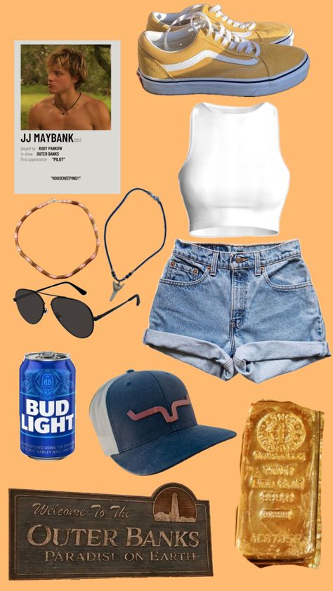 Summer Camp Style Outfit, Outer Banks Outfits Pogues, Cute Outer Banks Outfits, Summer Clothing Brands, Pogues Outfits, Jj Maybank Inspired Outfits, Pouge Life Outfit, Obx Outer Banks Outfits, Pogue Life Outfits