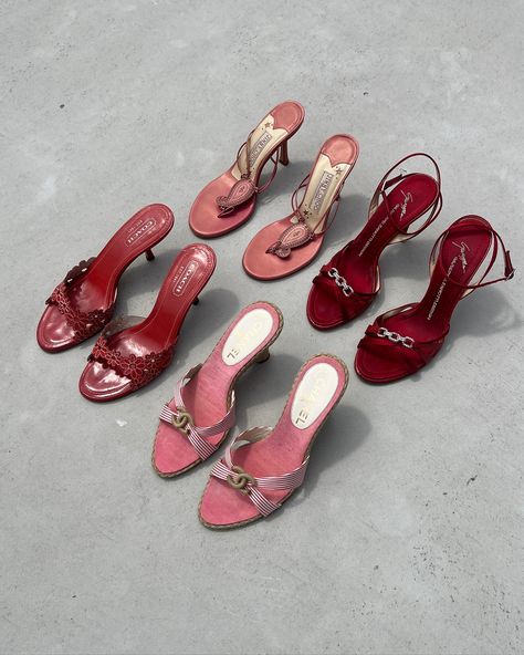 a lil summer moment from the sayo shoe closet 🍒 temperatures are getting high in in tokyo, where we are based 👀 but that also means it’s time to whip out those sandals and open-toes! can’t wait 🤍 #designersourcing #vintagsourcing #y2k #y2kaesthetic #carriebradshaw #designerheels Pink Heels Outfit, Summer Moment, Open Shoes, Getting High, Runway Shoes, Cinderella Shoes, Funky Shoes, Vintage Heels, Summer Getaway