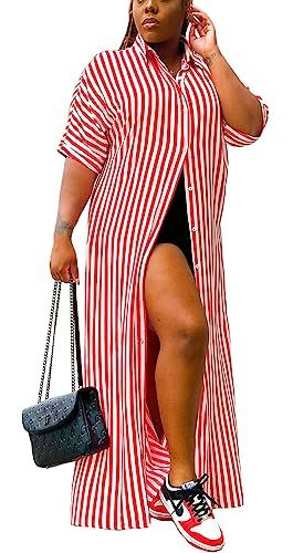 Red And White Striped Dress, Casual Striped Shirt, Colored Shoes, Shirt Collar Styles, Split Long Dress, Casual Wear Dress, Collared Shirt Dress, Maxi Shirts, Ankle Length Dress