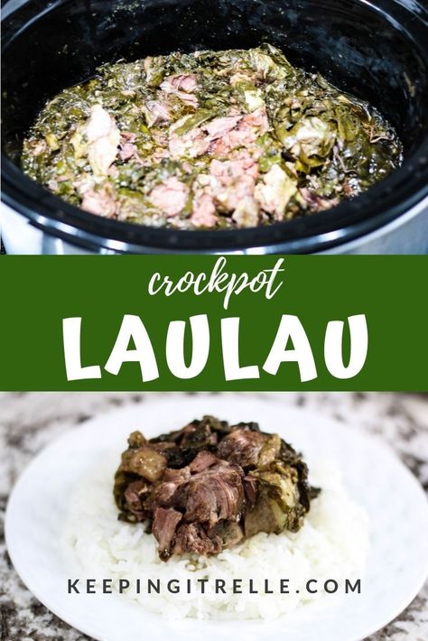 Juicy, tender meat wrapped in leafy greens slow cooked to perfection.  This deconstructed Crock Pot laulau takes the effort out of making  laulau. Laulau Recipe Hawaii, Crockpot Laulau, Luau Stew Recipe, Laulau Recipe, Lau Lau Recipe, Meat Temperature Chart, Ono Kine Recipes, Hawaii Recipes, Local Recipes