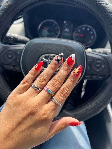 Lightning Mcqueen Nail Art, Disney Car Nails, Disney Cars Nail Art, Disney Cars Theme Nails, Lightning Mcqueen Nails Art Ideas, Cars Inspired Nails, Pixar Cars Nails, Cars Theme Nails, Cars Nails Designs