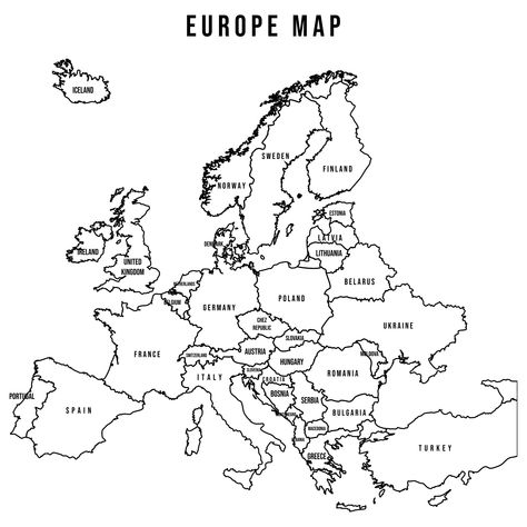 European Map Printable, Europe Map With Countries, Blank World Map With Countries, Europe Map Black And White, Europe Blank Map, Europe Map With Flags, Europe Countries Map, World Map Coloring Page Free Printable, Free Printable World Map With Countries