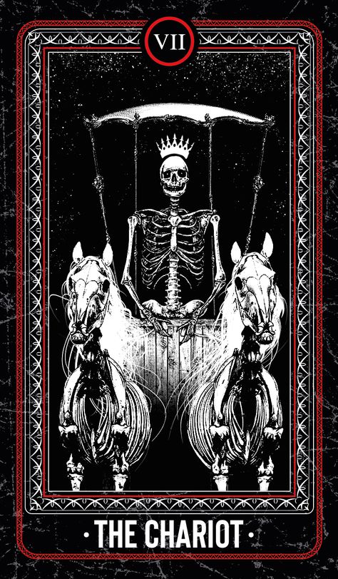 Tarot Cards The Chariot, Tarot Cards Chariot, The Chariot Tarot Aesthetic, Chariot Tarot Card Tattoo, The Chariot Tarot Art, The Chariot Tarot Card Art, The Bones Arcana Tarot, Chariot Tarot Tattoo, The Chariot Tarot Tattoo