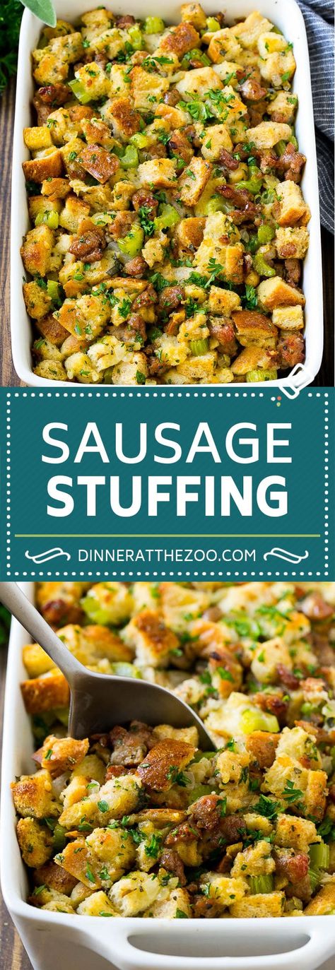 Sausage Stuffing Recipe | Thanksgiving Stuffing | Make Ahead Stuffing #stuffing #thanksgiving #sausage #sidedish #dinner #dinneratthezoo Turkey Stuffing Recipes Thanksgiving, Sausage Stuffing Recipe Thanksgiving, Make Ahead Stuffing, Stuffing Thanksgiving, Turkey Stuffing Recipes, Sausage Stuffing Recipe, Recipe Thanksgiving, Stuffing Recipes For Thanksgiving, Thanksgiving Food Sides