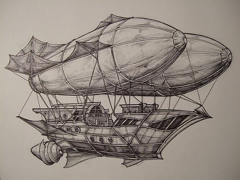 Aeronaughtic Pirate by Home Imagineering, via Flickr Steampunk Drawing, Steampunk Kunst, Steampunk Ship, Airship Art, Steampunk Illustration, Flying Ship, Steampunk Vehicle, Steampunk Airship, Arte Steampunk