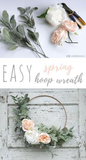 Make an easy spring hoop wreath using greens and faux flowers. Just tie and glue the stems in place to create a beautiful wreath for any time of year. Dekoratívne Vence, Diy Floral Wreath, Diy Frühling, Easy Diy Costumes, Diy Spring Wreath, Fleurs Diy, Diy Simple, Diy Spring, Deco Floral