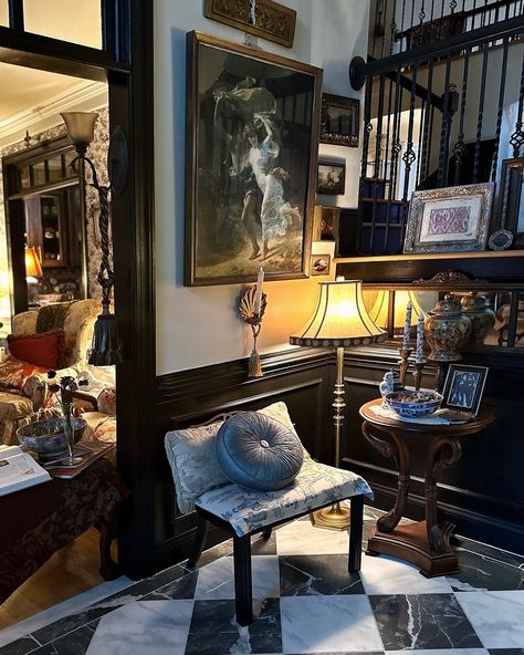 The marble floor transformed the foyer completely, we’re still obsessed with it. More lamps, the silky pagoda lampshade (4th photo) by @chelseahouseinc is just too good and needs its own spotlight! #cozy #cozyhome #eclectichome #maximalistinteriors #maximalist #maximalistdecor #home #homedecor#chelseahouse #chelseahouseinc #collectedhome #collected #chinoiserie Maximalist Foyer, Maximalist Decor, Chelsea House, The Marble, Marble Floor, Eclectic Home, 4 Photos, Cozy House, Chinoiserie