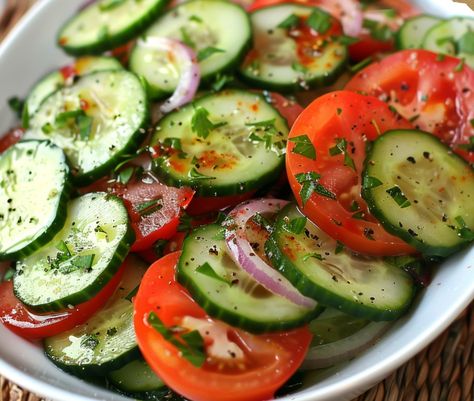 Tomato Cucumber And Onion Salad, Cucumber Tomato And Onion Salad, Cucumber And Onion Salad, Onion Salad Recipe, Vinaigrette Recipes Easy, Cucumber And Onion, Cucumber Onion Salad, Cucumber Salad Vinegar, Tomato And Onion Salad