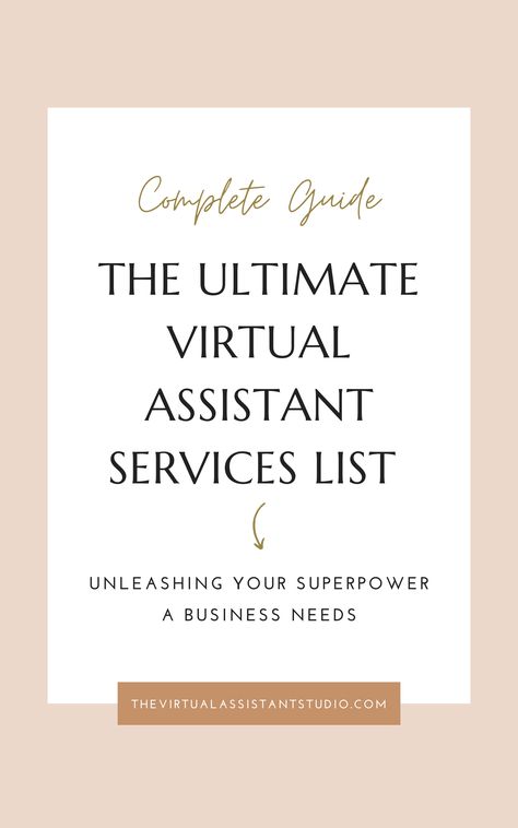 The Ultimate Virtual Assistant Services List - thevirtualassistantstudio.com Admin Virtual Assistant Services, Executive Assistant Daily Checklist, Virtual Executive Assistant, Virtual Assistance Services, Virtual Assistant Services List, Creative Virtual Assistant, Executive Assistant Organization, Introvert Hobbies, Virtual Assistant Resume