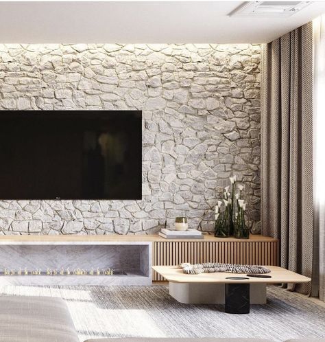 Tv Wall Decor Stone, Stone Wall Behind Tv, Stone Wall Living Room With Tv, Tv Stone Wall, Stone Living Room Wall, Stone Wall Tv, Tv Wall Stone, Stone Wall Interior Living Room, Stone Tv Wall