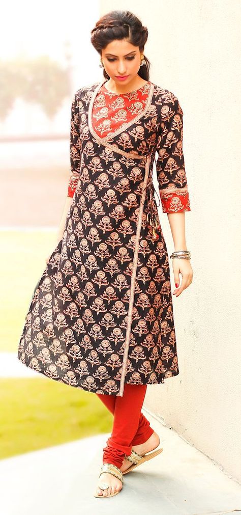 Angrakha Kurta for women Indian Traditional Suits, Angrakha Style Kurti, Angrakha Style Dresses, Dress Designs For Women, Types Of Fashion, Angrakha Style, Kurta Patterns, Kurti Patterns, Salwar Designs