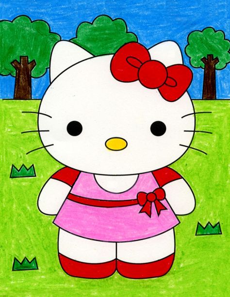 Easy Cartoon Drawings, Hello Kitty Coloring, Kitty Drawing, Easy Drawings For Kids, Hello Kitty Drawing, Hello Kitty Art, Simple Cartoon, Hello Kitty Plush