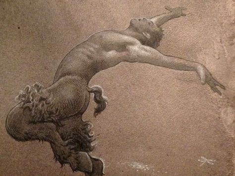 God Pan, The Rite Of Spring, Ink Wash, Creatures Of The Night, White Charcoal, Mythological Creatures, Italian Artist, Green Man, Gods And Goddesses